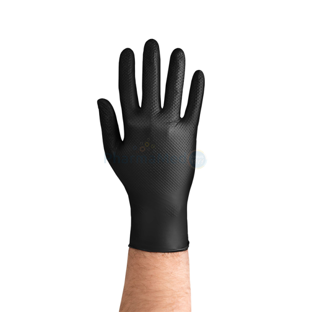 Gants nitriles GRIPZZLY texturés diamand noir - Large - 50pc