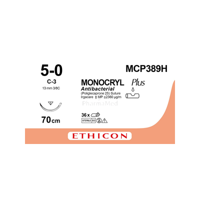MONOCRYL PLUS 5/0 MCP389H C-3 13mm 70cm - 36 fils