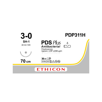 PDS+ VIO Suture chirurgicale résorbable monofilament SH-1, 3-0, 70cm, Boîte de 36