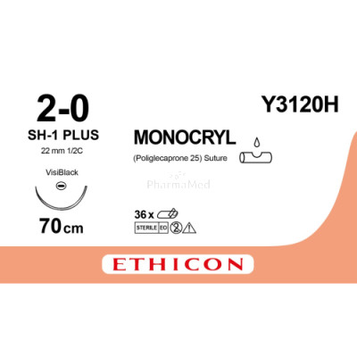 MONOCRYL 2/0 Y3120H SH-1 Plus 70cm - 36fils