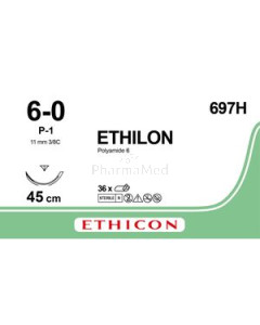 ETHILON 6/0 P-1 Prime 3/8 697H 45cm Zwart - 36draden