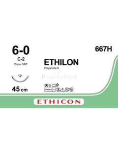 ETHILON 6/0 45cm C-2 667H Zwart - 36draden