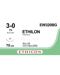 ETHILON 3/0 EW320BG 26mm 3/8 75cm Zwart - 12draden