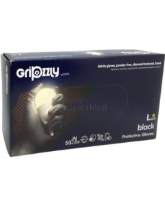 Gants nitriles GRIPZZLY texturés diamand noir - Médium - 50pc