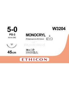 MONOCRYL 5/0 W3204 45cm PS-3 Prime - 12fils