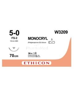 MONOCRYL 5/0 W3209 FS-2 70cm 19mm - 12draden