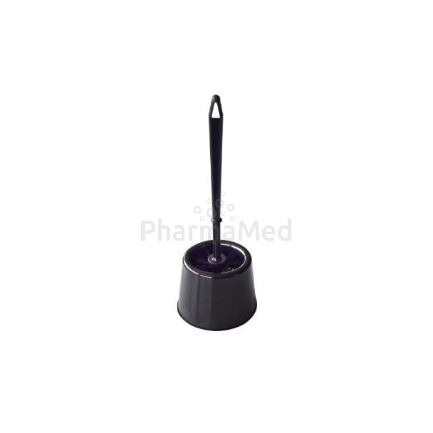 Brosse wc + support noir - modèle rond - 1pc