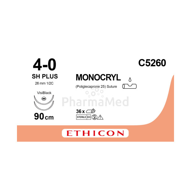 MONOCRYL 4/0 C5260 SH Plus 90cm - 36draden