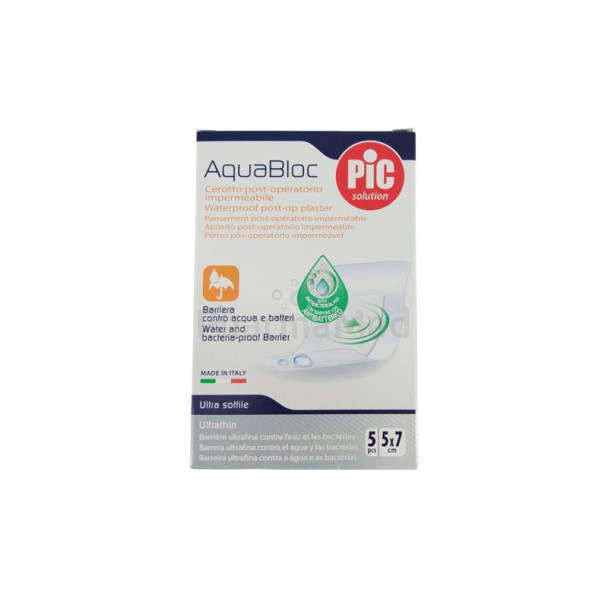 AQUABLOC Pansements transparents post-op ST antibactériens - 5x7cm - 5pc
