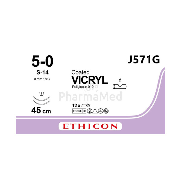 VICRYL 5/0 Coated J571G S-14 45cm - 12draden
