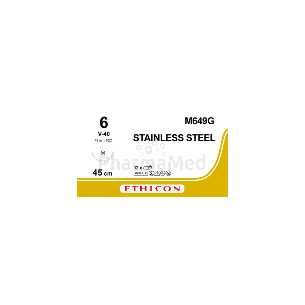 Fils de suture en acier M649G USP6 V-40 48mm 45cm - 12 fils