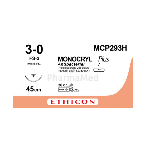 MONOCRYL 3/0 Plus MCP293H FS-2 45cm - 36fils