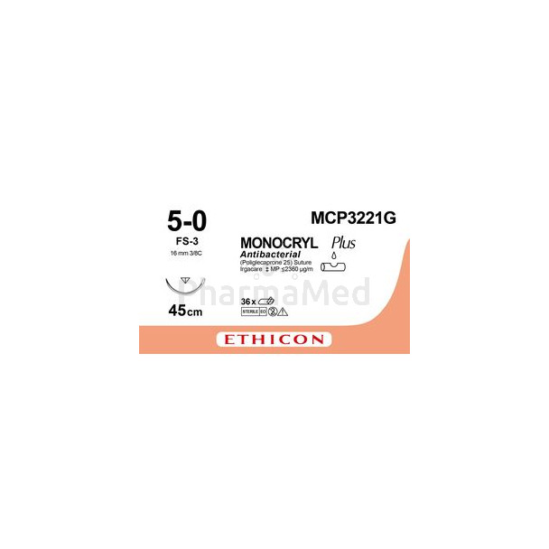 MONOCRYL+ 5/0 MCP3221G FS3 45cm 3/8 19mm- 12draden