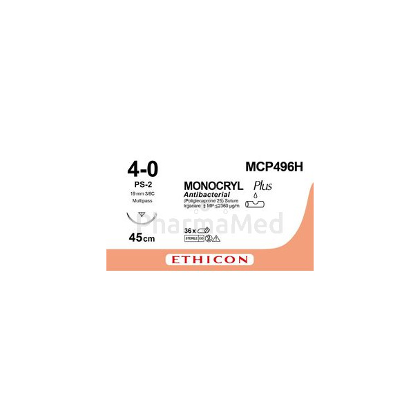 MONOCRYL+ 4/0 MCP496H PS-2 45cm 3/8 19mm- 36fils