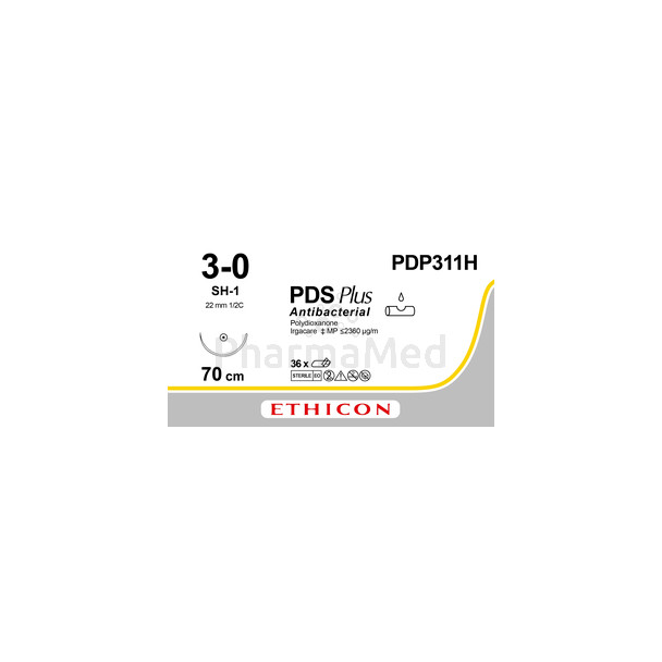 PDS+ VIO Suture chirurgicale résorbable monofilament SH-1, 3-0, 70cm, Boîte de 36