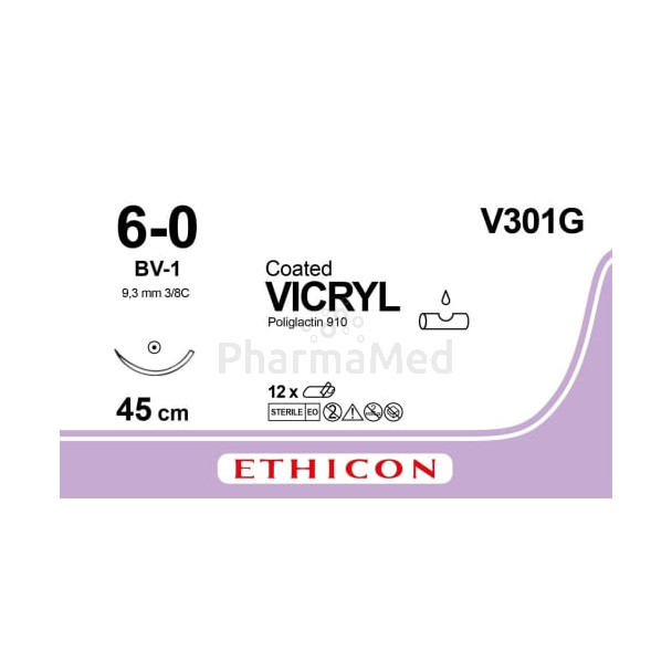 VICRYL 6/0 Coated V301G BV-1 45cm - 12draden