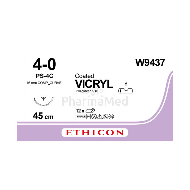 VICRYL 4/0 Coated W9437 PS-4C 45cm - 12draden