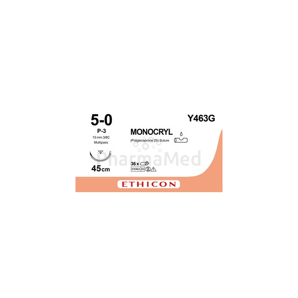 MONOCRYL 5/0 Y463G P-3 Prime 45cm - 12fils