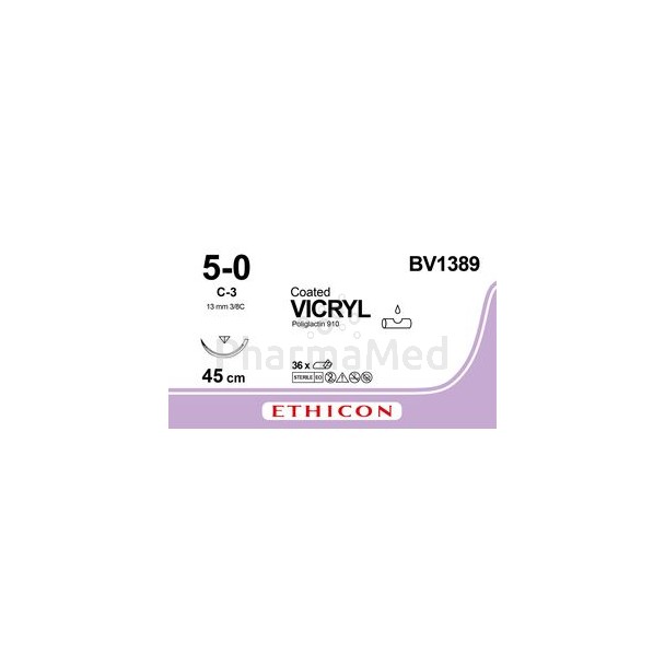 VICRYL 5/0 BV1389 C3 13mm 3/8 45cm M1 - 36fils
