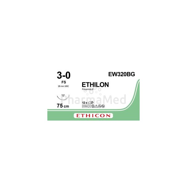 ETHILON 3/0 EW320BG 26mm 3/8 75cm Zwart - 12draden