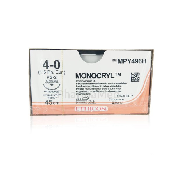 MONOCRYL 4/0 MPY496H 45cm 3/8 19mm - 36fils