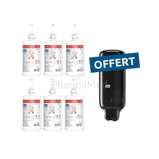 Pack : 6x1L gel hydro./savon + 1 dist. TORK offert - Pack 1 TORK 6 x 1L gel + 1 dist. noir gratuit