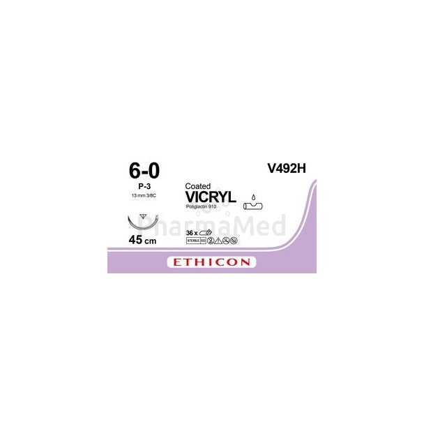 VICRYL 6/0 V492H P3 75cm 13mm 3/8 - 36fils