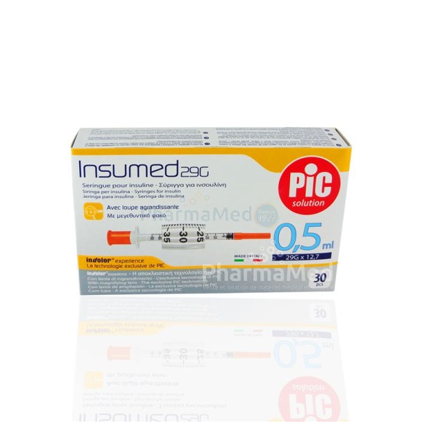 Seringues insuline PIC 0,5ml G29 12,7mm - 30pc