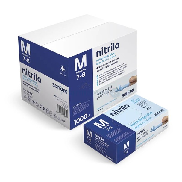 Gants nitrile non poudrés 30cm bleu M - 100pc