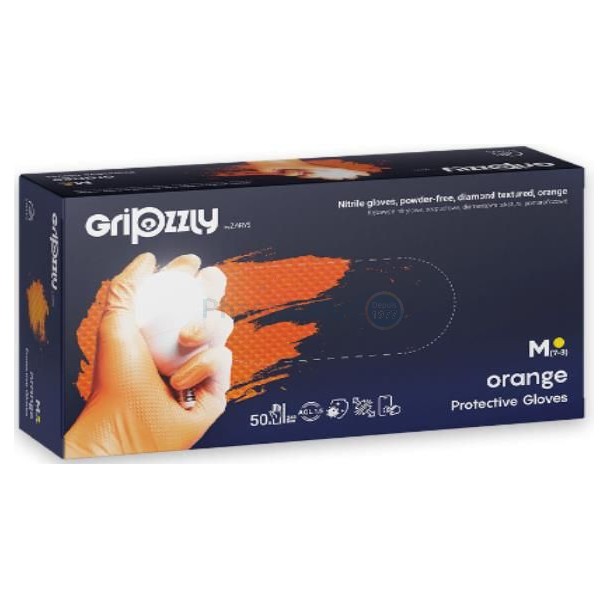 Gants nitriles GRIPZZLY texturés diamand orange Small - 50pc