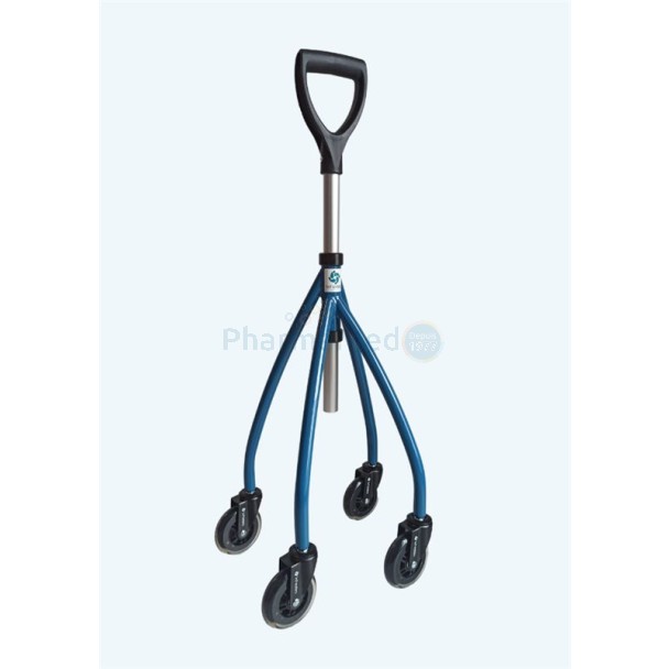 WHEELEO Canne quadripode à roulette Bleu